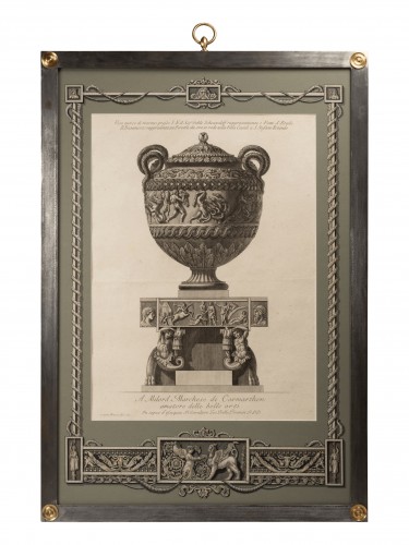 Gravures et livres anciens  - Série de Vases gravés par Giovanni Battista Piranesi, agrémentés de cadres en acier b