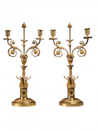 Pair of Russian Empire gilt-bronze Candelabra