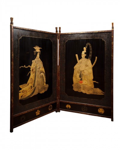 Two-panel Japanese Lacquered Screen