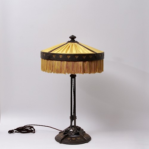 Large Wrought Iron and Silk Table Lamp by Wanner &amp; Co Geneva - Lighting Style Art Déco