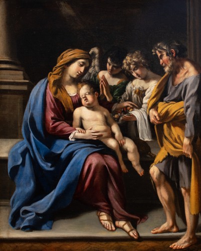 Sainte Famille avec deux anges  par Bartolomeo Schedoni et atelier , début du 17 è s - Tableaux et dessins Style Louis XIII