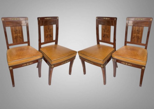 Antiquités - Suite of four Empire period chairs stamped Jean-Pierre Louis.