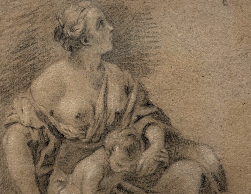 François Boucher (1703-1770) - La jeune mère attentionnée et son enfant - Tableaux et dessins Style Louis XV