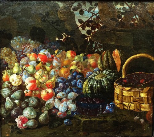 Giuseppe Recco (1634-1695) – Still Life With Melons, Pears, Peaches, Plums  - Paintings & Drawings Style Louis XVI