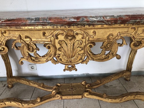 XVIIIe siècle - Grande console à quatre pieds d'époque Régence