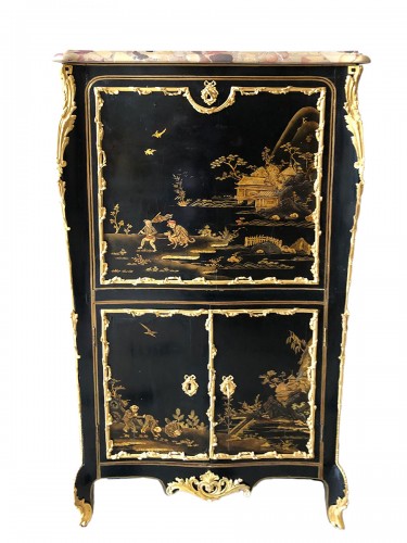 Louis XV Period Chinese Lacquer Secretary Stamped Dubois