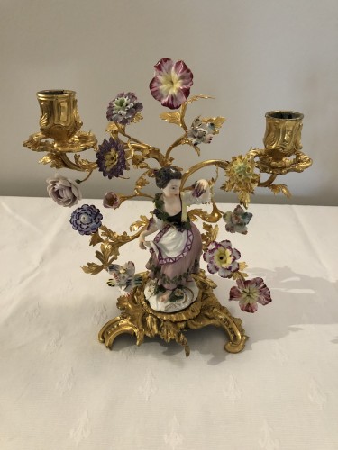 Garniture en porcelaine de Meissen et bronze doré d'époque Louis XV - Objet de décoration Style Louis XV