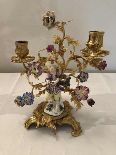 Garniture en porcelaine de Meissen et bronze doré d'époque Louis XV - Galerie Bordet