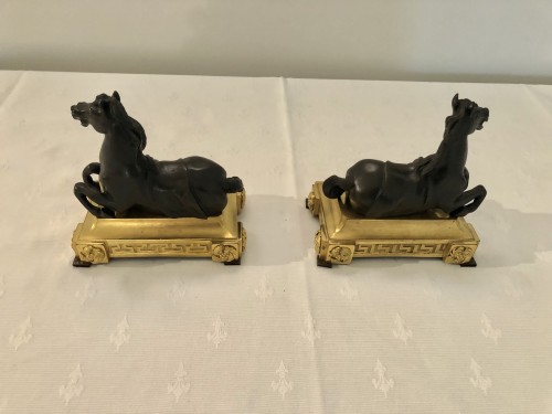 Decorative Objects  - Pair Of Bronze Horses Forming Louis XVI Period Paperweights