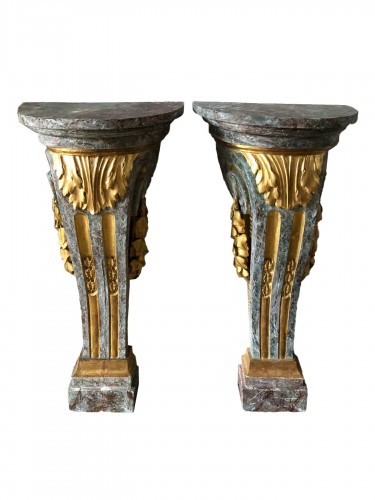 Pair Of Transition  Sheaths In Painted Wood And Gilded Wood