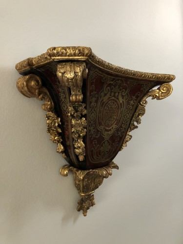 Objet de décoration Colonne Piédestal - Console d'applique d'époque Louis XIV en marqueterie Boulle