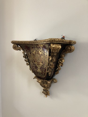 Louis XIV - Wall Console In Boulle Marquetry And Golden Wood, Louis XIV Period