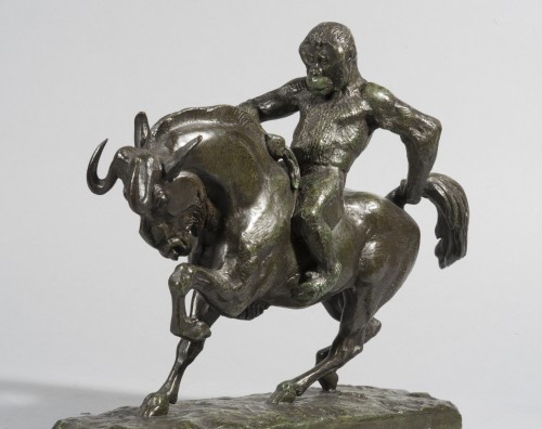 Monkey riding on a Wildebeest - Antoine-Louis BARYE (1795-1875) - Sculpture Style Napoléon III