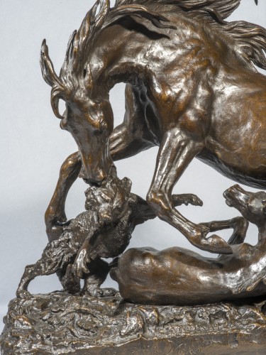 19th century - Mare defending her foal against a wolf - FRATIN Christophe (1801-1864)