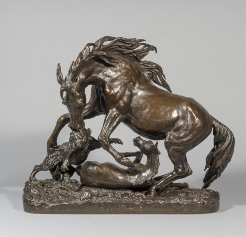 Antiquités - Mare defending her foal against a wolf - FRATIN Christophe (1801-1864)