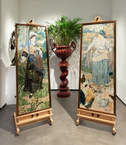 Céramiques, Porcelaines  - Panneaux céramique - Eugène-Martial Simas, Manufacture de Sarreguemines Art Nouveau