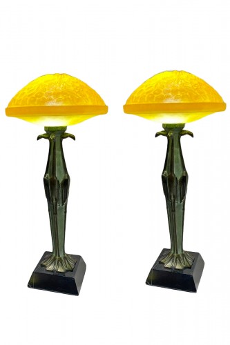 Max Le Verrier - Pair of Art Déco  lamps "flamants" 