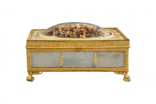 Charles X gilt bronze and mother of pearl box with flowers