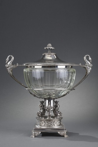 19th century  silver and cut- crystal confiturier with 12 spoons, Restaurat - silverware & tableware Style Restauration - Charles X