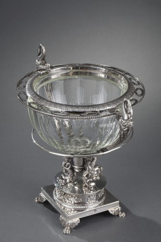 19th century  silver and cut- crystal confiturier with 12 spoons, Restaurat - 