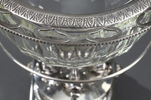 19th century - 19th century  silver and cut- crystal confiturier with 12 spoons, Restaurat