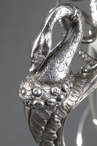 Antiquités - 19th century  silver and cut- crystal confiturier with 12 spoons, Restaurat