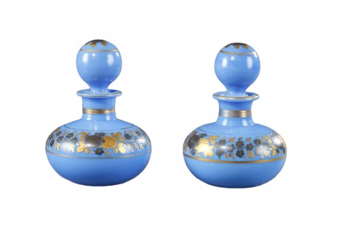 A pair of blue opaline crystal flas Restauration Period