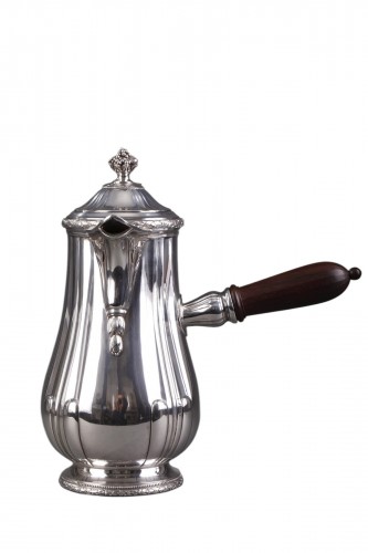 French Silver Hot Chocolate Pot or coffee pot by Jean-Emile Puiforcat (1897-1945)