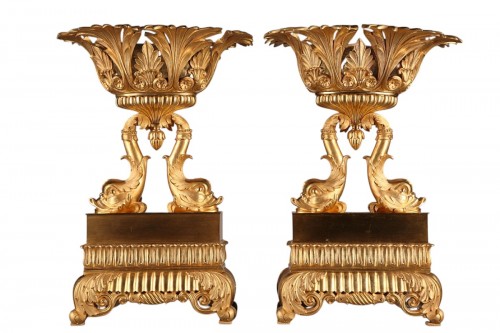 French Restoration pair of cups with dolphins 