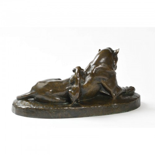 Sculpture Sculpture en Bronze - Victor Peter (1840-1918) - Lionne et ses Lionceaux