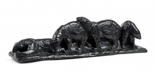 Albéric Collin (18886-1962) - Quatre petits ours polaires - Sculpture Style 