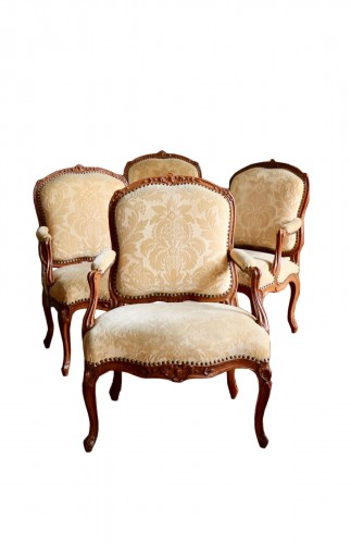 Pair of Period 18th Century French Louis XVI Walnut Fauteuil Arm Chairs —  CLAIR & CO