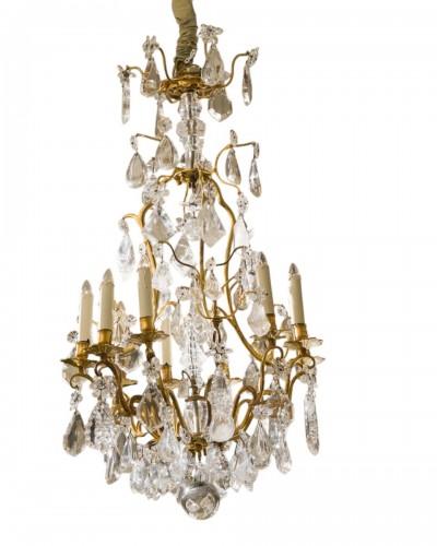 Louis XV cage chandelier with nine gilded bronze lights