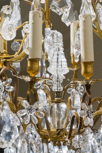 Lustre cage Louis XV à neuf bras de lumières en bronze doré - Galerie Pellat de Villedon