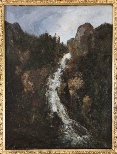 Ecole française vers 1870, paysage de cascade - Tableaux et dessins Style Napoléon III