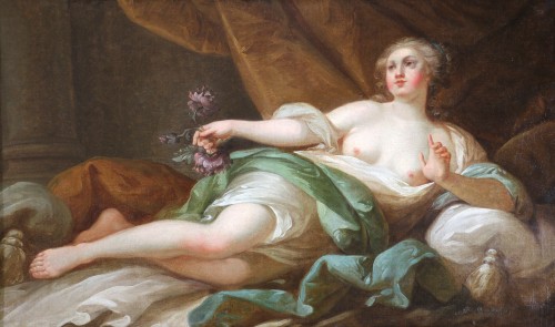 Jeune femme allongée en déesse Flore, attribué à Antoine-François Callet (1741-1823)  - Tableaux et dessins Style Louis XV