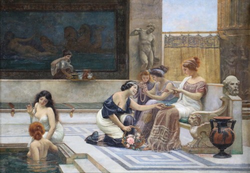 Paintings & Drawings  - Emilio Vasarri (1826; 1928) - Pompeii, an afternoon at the baths