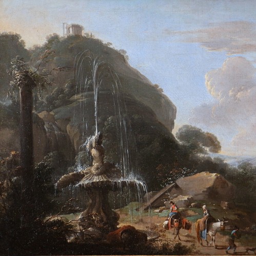 Tivoli animated landscape and capriccio, Roman school of the 18th century - Louis XV