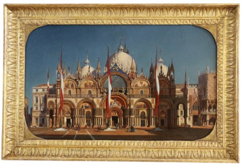 Ecole italienne vers 1860, Basilique San Marco sous un soleil rasant