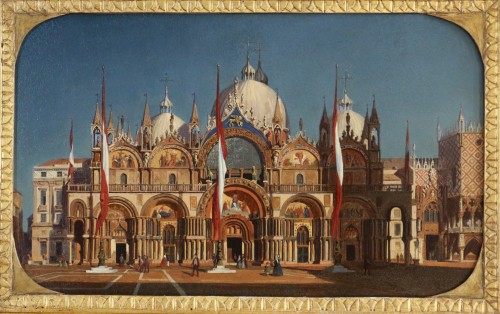 Italian school circa 1860, The Basilica of San Marco under a low sun  - Paintings & Drawings Style Napoléon III