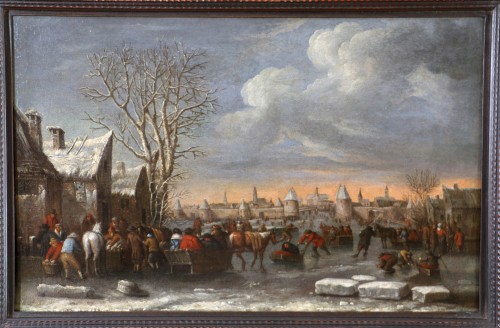 Scène hivernale à Haarlem, attribuée à Nicolaes Molenaer (1628-1676) - Tableaux et dessins Style Louis XIII