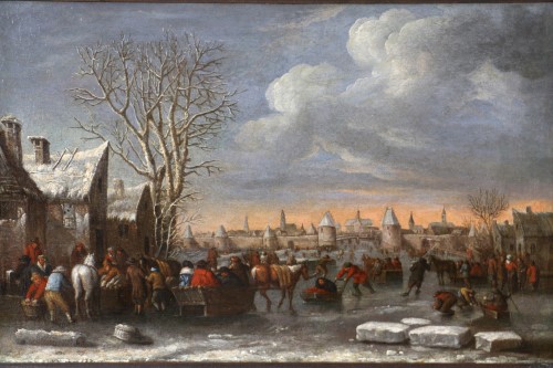 Tableaux et dessins Tableaux XVIIe siècle - Scène hivernale à Haarlem, attribuée à Nicolaes Molenaer (1628-1676)