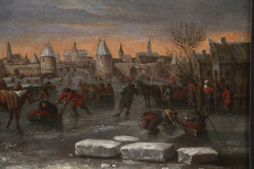 XVIIe siècle - Scène hivernale à Haarlem, attribuée à Nicolaes Molenaer (1628-1676)