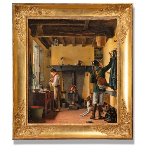 Paintings & Drawings  - Abner Leroy (1791-1831) &quot;Un intérieur, apprêts de Chasse&quot; 1829