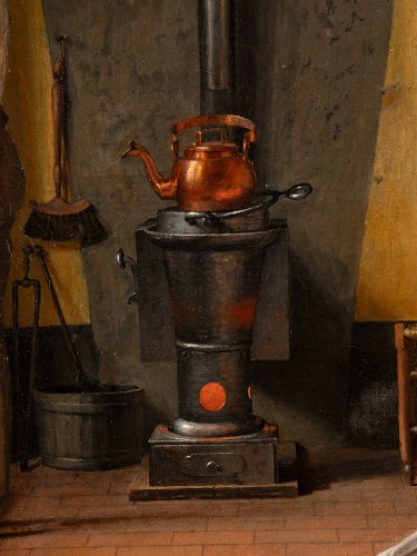 XIXe siècle - Abner Leroy (1791-1831) "Un intérieur, apprêts de Chasse" 1829