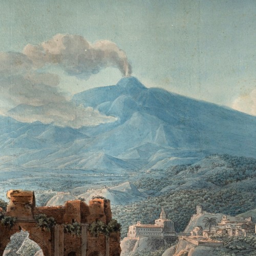 Tableaux et dessins Dessin, Aquarelle & Pastel - Louis-Francois Cassas (1756-1827), Vue du théatre de Taormine en Sicile