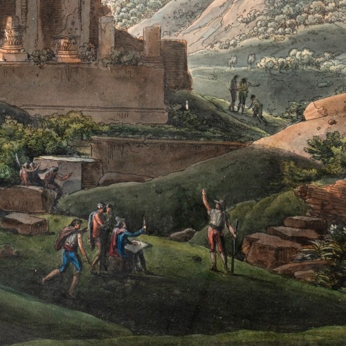 Louis-Francois Cassas (1756-1827), Vue du théatre de Taormine en Sicile - Galerie Philippe Guegan