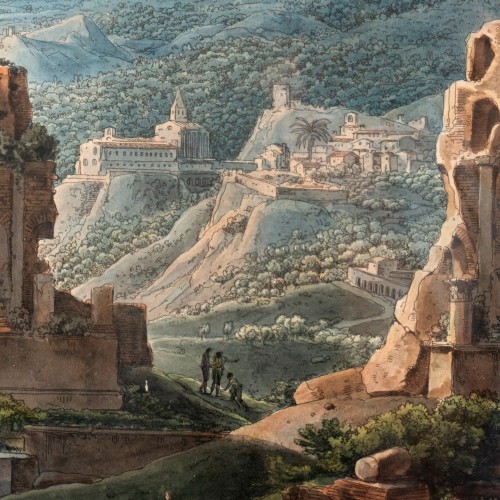 XIXe siècle - Louis-Francois Cassas (1756-1827), Vue du théatre de Taormine en Sicile
