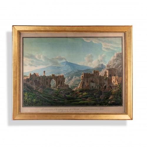 Louis-Francois Cassas (1756-1827), Vue du théatre de Taormine en Sicile - 