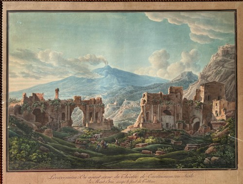 Antiquités - Louis-Francois Cassas (1756-1827), Vue du théatre de Taormine en Sicile